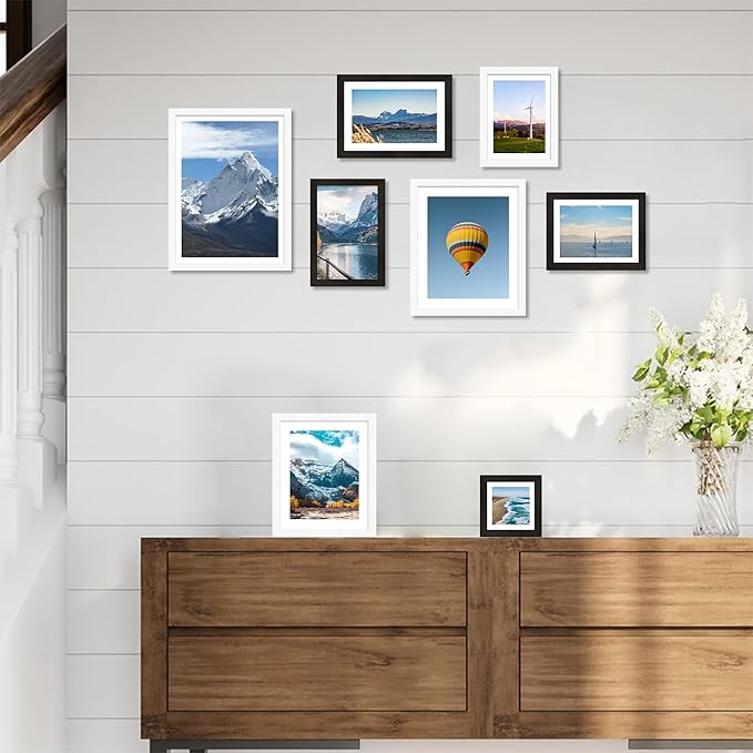 5x5 Picture Frame with Real Glass - Display Pictures 4x4 with Mat or 5 x 5 without Mat, Photo Frame for Wall or Table Top Display(Black, 3 Pack)