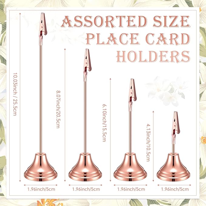 20 Pcs Table Number Holders 4/6/8/10 Inch Metal Place Card Holders with Alligator Clip Heavy Base Wedding Table Number Stand Picture Photo Clip for Banquet Party Birthday Restaurant(Rose Gold)