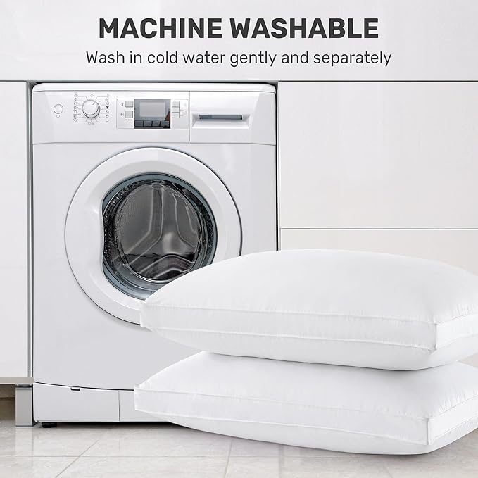 UNIKOME Goose Down Feather Pillows with 100% Cotton Cover, Gusseted Bed Hotel Collection Pillows for Sleeping, Standard Size, Set of 2