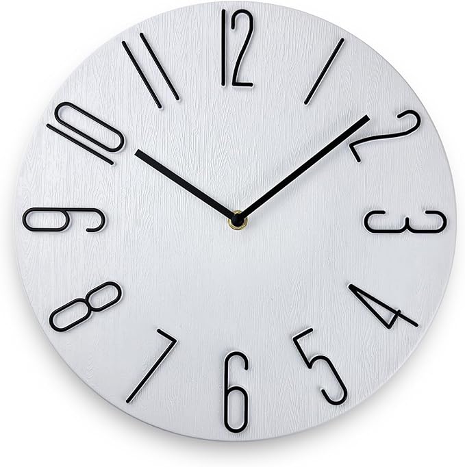 Wall Clock, Silent Clock, Wall Clocks Battery Operated， 12 inch Modern Wall Clock, Suitable for Offices, Living Rooms, Kitchens, Homes, Schools (White Without Second Hand)