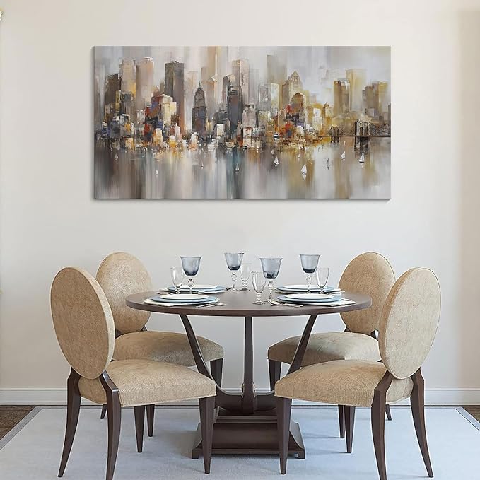 New York City Wall Art - Modern Abstract Wall Art for Living Room, Office & Bedroom Cityscape & Paintings for Bedroom brooklyn bridge Wall Art Pictures Wall Decor Chicago Artwork for Walls 24×48IN