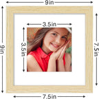 Vittanly 8x8 Picture Frames Set of 9, Shatter Resistant Plexiglass, Display 4x4 Pictures with Mat or 8x8 without Mat, Photo Frames for Wall Mount, Engineered Wood, OAK