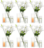 Hewory Glass Cylinder Ribbed Vases Set of 18, Tall Clear Vase for Centerpieces, Hurricane Candle Holders for Pillar or Floating Candles, Round Vases for Wedding Anniversary Events Home Table Decor