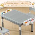 Multi Functional Kids Table and 2 Chairs Set, Graffiti & Building Blocks Double-Sided Tabletop, Toddler Play Table with Drawers, Large Storage Space, Gift for Boys/Girls, Gray
