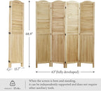 Room Partitions and Dividers, 68.9 Inch Temporary Wall with Double Hinges, Wooden Louver & MDF Stable Screens for Home Office Bedroom Coffeehouse Decoration (4 Panels, Wood Color)
