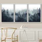 SIGNWIN Framed Canvas Print Wall Art Woodland Nursery Decor Set Misty Mountain Range Pine Tree Forest Nature Realism Decorative Rustic Chic for Living Room, Bedroom, Office - 24"x36"x3 White