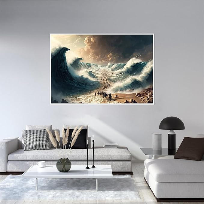 XWNLTEPK Moses Parted Red Sea Figures Jesus Bible Art Modern Poster Jesus Print Art Bible Home Decor Boho Wall Christian Canvas Art Poster