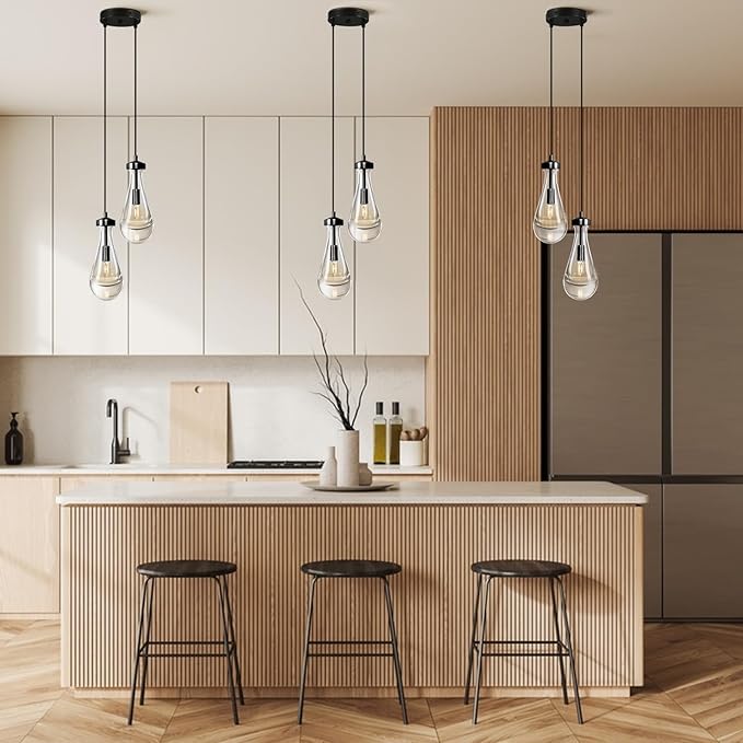 Modern Raindrop Pendant Lights, Black Cluster 2-Light Pendant Lights Kitchen Island, Bronze Bedside Pendant Lighting, Adjustable Suspension Cord for Dining Room,Bathroom,Bedroom,Bulb Included