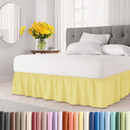 Wrap Around Dust Ruffle Bed Skirt - Yellow - for Full Size Beds with 24 Inch Drop - Easy Fit Elastic Strap - Adjustable Pleated Bedskirt w/Brushed Fabric - Wrinkle Free - for Women, Men, Kids & Teens