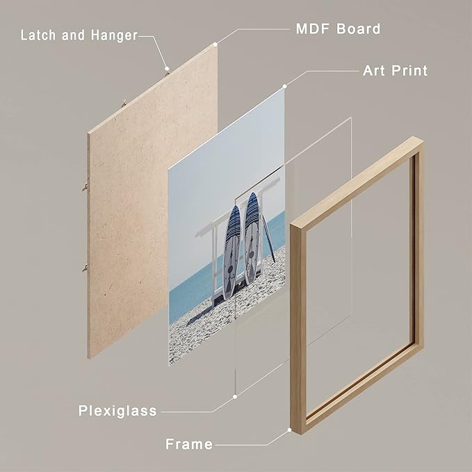 SIGNWIN Framed White Surfboard Tropical Palm Tree Beach Shore Wall Art, Set of 4 Landscape Colorful Wall Decor Prints, Nature Wilderness Wall Décor for Living Room, Bedroom - 12"x16" Natural