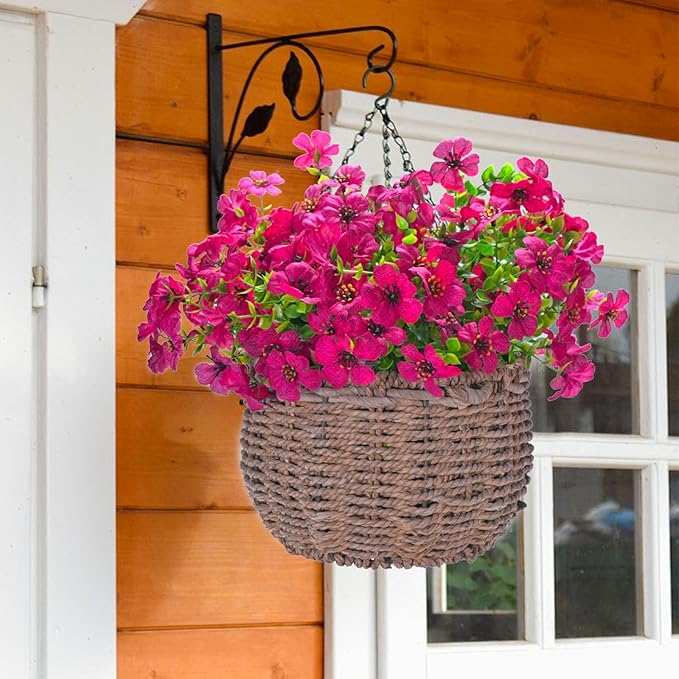 24 Bundles Artificial Flowers for Outdoors & Indoors – UV Resistant Faux Plastic Plants for Garden, Patio, Porch, Window Box, Home Decor – Lush & Vibrant Fake Flowers, Rose red