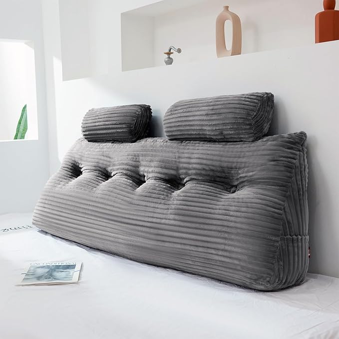 Headboard Wedge Pillow with 2 Pack Neck Roll Pillow Large Headboard Pillow Queen Wedge Pillow Headboard Soft and Supportive Bed Rest Reading Pillows for Sitting in Bed with Removable Cover