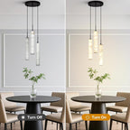 LMQNINE Natural Alabaster Pendant Lights for Kitchen Island White Marble Long Tube Chandelier Modern Black Ceiling Light Fixtures for Bedroom Dining Room Table Living Room Hallway(M-3Light)