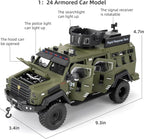 Compatible for 1:24 Saber-Toothed Tiger Alloy Armored Car Model, Collectible Diecast Armoured Explosive Protected Vehicle Toy, Pull Back Toy Car with Sound and Light for Adult Kids (Green)