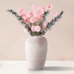 6 Artificial Silk Flowers + 3 Eucalyptus, Artificial Chrysanthemums with Stems for Home Decor, Pink