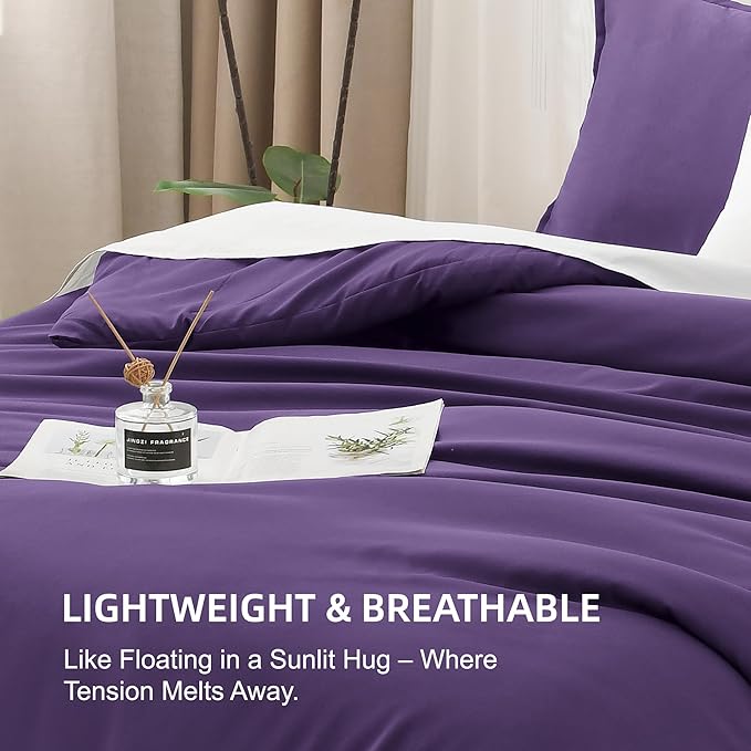 Litanika Purple Comforter Set King Size, 3 Pieces Lightweight Solid Bedding Comforter Set, All Season Fluffy Bed Set (104x90In Comforter & 2 Pillowcases)
