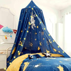 Stars Moon Print Kids Bed Canopy, Girls Princess Canopy Dreamy Room Decor, Soft Hanging Reading Nook Play Tent Canopy, Extra Large Full Size Bed Canopy with String Light