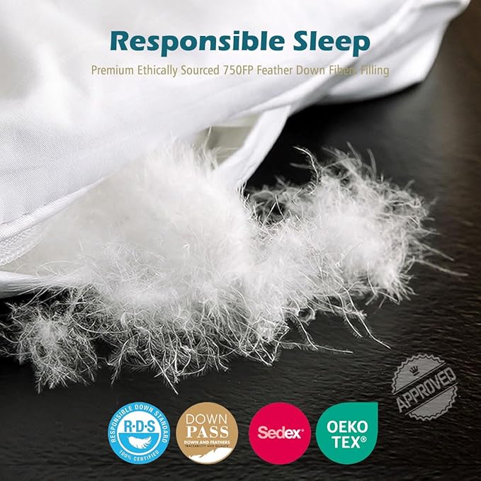 Cobnom® Luxury Organic Feather Down Comforter King Size, High Fill-Power Down & Feather Fibers Filled Duvet Insert with 100% Cotton Cover, Medium Warm for All-Season, Ivory White, 106x90 Inch