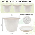 Plastic Flower Pots Planters for Indoor Plants, 3 Pack 10 Inch White Plant Pots with Drainage Hole & Tray, Modern Decorative Large Plant Pot with Saucer for Indoor Outdoor Plants Garden House Planter
