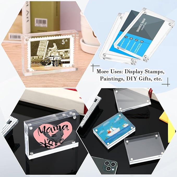Xuhal Acrylic Business Card Frame 2.5 x 3.5 inch Clear Double Sided Magnetic Photo Block Frames, 20mm Thickness Frameless Wallet Size Picture Frames Stamp Display Stand for Home Office Decor(18 Pcs)