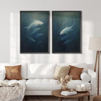 SIGNFORD Framed Canvas Print Wall Art Set Deep Sea Fish Serene Underwater Life in Dark Tones Illustration Modern Art Decorative Nordic Nature for Living Room, Bedroom, Office - 16"x24"x2 Black
