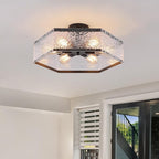 6-Light Large Modern Black Flush Mount Ceiling Light Fixture 20 inch Water Ripple and Metal Hexagon Cage Semi Flush Mount Ceiling Light for Hallway Entry Bedroom Living Room Farmhouse, Black