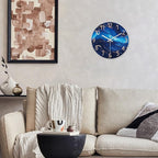 Glass Blue Wall Clocks Battery Operated 16 Inch Marble Pattern Big Clock for Office Abstract Silent Wall Clock Non Ticking