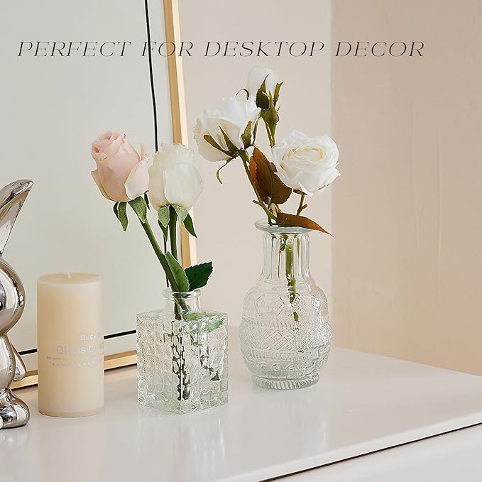 Glass Bud Vase Set of 24, Small Flower Vases, Glass Vases for Centerpieces, Vintage Home Table Decorations Bud Vases (24 Pcs, Clear)