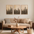 Celestdeco Pine Tree Framed Canvas Wall Art Set, Natural Woodland Landscape Wall Decor, Large Retro Forest Painting, Vintage Brown Artwork for Living Room, Bedroom, Kitchen, Study, Office - 24"x36"x3