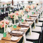 Double Sided Vintage Ribbed Taper Glass Candle Holders,Tea Candle Holder for Table Centerpieces, Wedding Decorations and Dinner Parties (Green, 6 PCS)