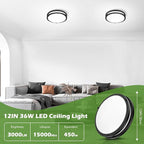 4-Pack 36W LED Flush Mount Ceiling Lights, 3200LM Black Ceiling Light Fixtures, 5 Color in One (2700K/3000K/4000K/5000K/6500K), 12'' Modern Round Ceiling Lamp for Kitchen Hallway Stairwell Offices