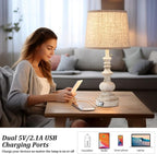 Table Lamps for Bedrooms Set of 2 Farmhouse Bedside Lamps for Nightstand with USB Charging Ports Traditional Side Table Lamps for Living Room Wooden Finish, Pull Chain, Bulbs Not Included