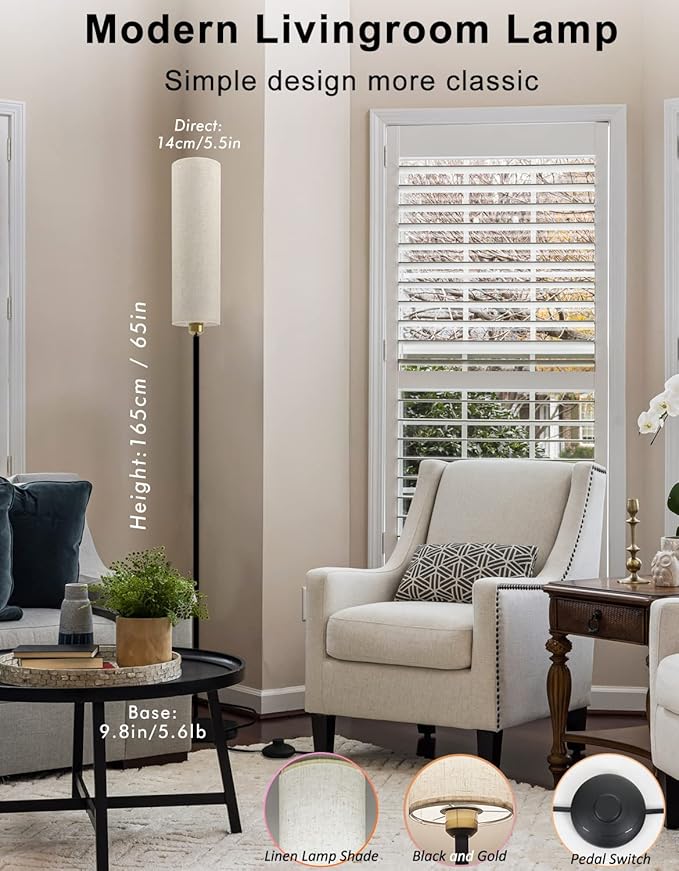 Smart Floor Lamp Works with Alexa & Google Home, Color Changing Stepless Dimmable for Living Room, Modern Standing WiFi Lamps with Remote, Minimalist Pole Lamp Tall Lights for Bedroom, Office-Black