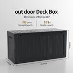 80 Gallon Lockable Resin Deck Box, Waterproof & UV-Resistant Outdoor Storage Box for Outdoor Cushion Storage, Garden Tools & Pool Accessories Storage, Black
