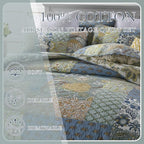 Cotton Bedspread Bedding Coverlet Quilt Sets, Reversible Vintage Branch Floral Bedspread comforters, (Rustic Sage Green Patchwork Pattern, Queen Size)