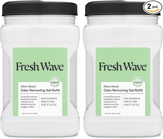 Fresh Wave Odor Removing Gel Refill, 63 oz., Pack of 2 - Safer Odor Absorbers for Home, Natural Plant-Based Odor Eliminator, Every 15 oz. lasts 30-60 Days, For Cooking, Trash & Pets