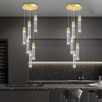 6-Lights Modern Crystal Chandeliers for Dining Room Kitchen Island Crystal Pendants Light Fixture High Ceiling Hanging for Entryway Bedroom Foyer 6000K