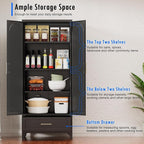 Black Pantry Kitchen Cabinet with Drawer, 75 Inch Metal Storage Cabinet with Doors and Shelves, Steel Food Pantries, Large Freestanding Cupboard for Living&Dining Room-Assemble Required