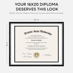Homeforia 16x20 Diploma Black Wood Frame, High End Oak 16 x 20 Certificate Frames with Mat 14 x 17, 16by20 Document Frame Matted to 14by17, Wooden Graduation Frames, Tempered Glass, Wall Kit, Set of 1