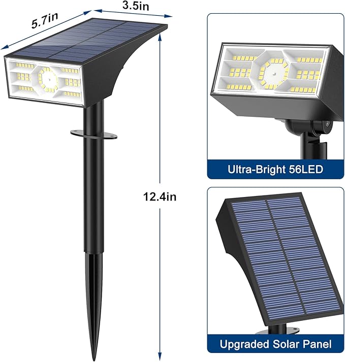 Solar Spot Lights Outdoor, 6 Pack Outdoor Solar Lights for Yard Waterproof, 4 Lighting Modes Solar Landscape Spotlights, Auto On/Off Solar Powered Flood Lights Garden Pathway (Cool White)