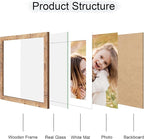 12x12 Picture Frame Set of 4, 12 x 12 Wood Photo Frames with Mat for 10x10 or 30x30cm Diamond Painting Art, Wooden Frame with Real Glass Cover for Wall and Tabletop Display,Brown