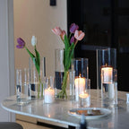 PHOSPHOR 16 PCS Glass Candle Holder, Hurricane Candle Hoder, Glass Pillar Candle Holder, Clear Cylinder Candleholder Cylinder Vase for Centerpieces Wedding Party Decoration