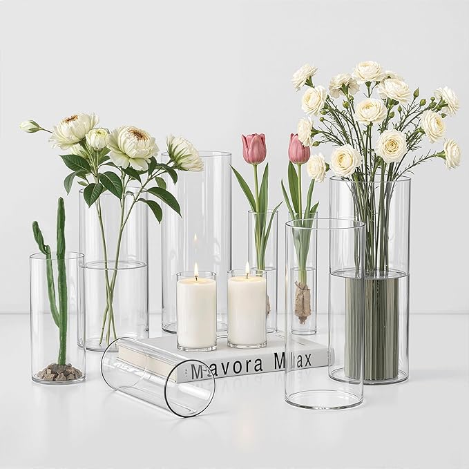 60 Pack Glass Cylinder Vase for Centerpieces, Clear Flower Glass Vases for Wedding Decorations, Hurricane Floating Candle, Holder for Table Centerpiece Wedding Home Décor