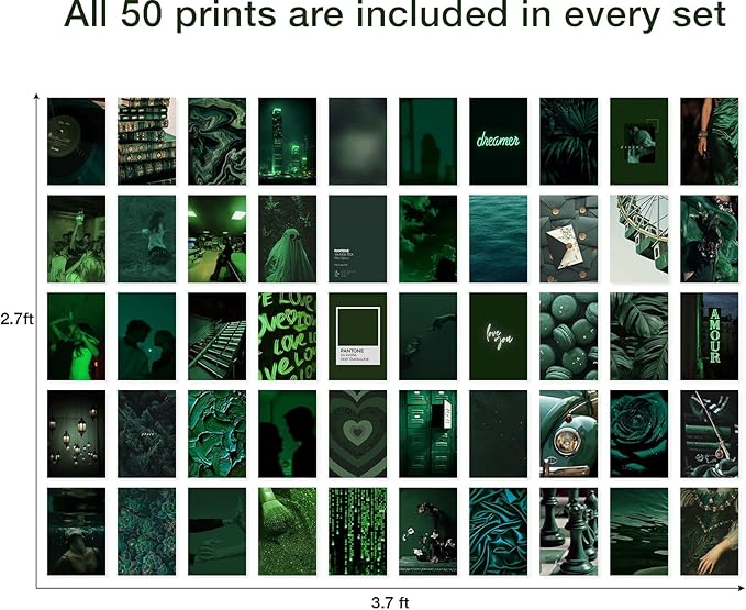 Y2K BOO Dark Green Wall Collage Kit - 50 Aesthetic Posters for Room Decor, Perfect for Dorms and Bedrooms, Stylish Dark Green Wall Art for Teen Girls and Cozy Spaces