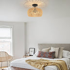 Rattan Light Fixtures Ceiling Mount, 3-Lights Boho Semi Flush Mount Ceiling Light, Farmhouse Woven Ceiling Lighting, Rustic Wicker Chandelier for Hallway Bedroom Kitchen Entryway