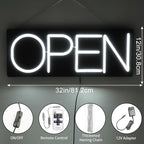 32 Inch White Minimalist LED Neon Open Sign for Business Storefront Window Glass Door Retail Shop Store Bar Salon Restaurant (12V/2A)