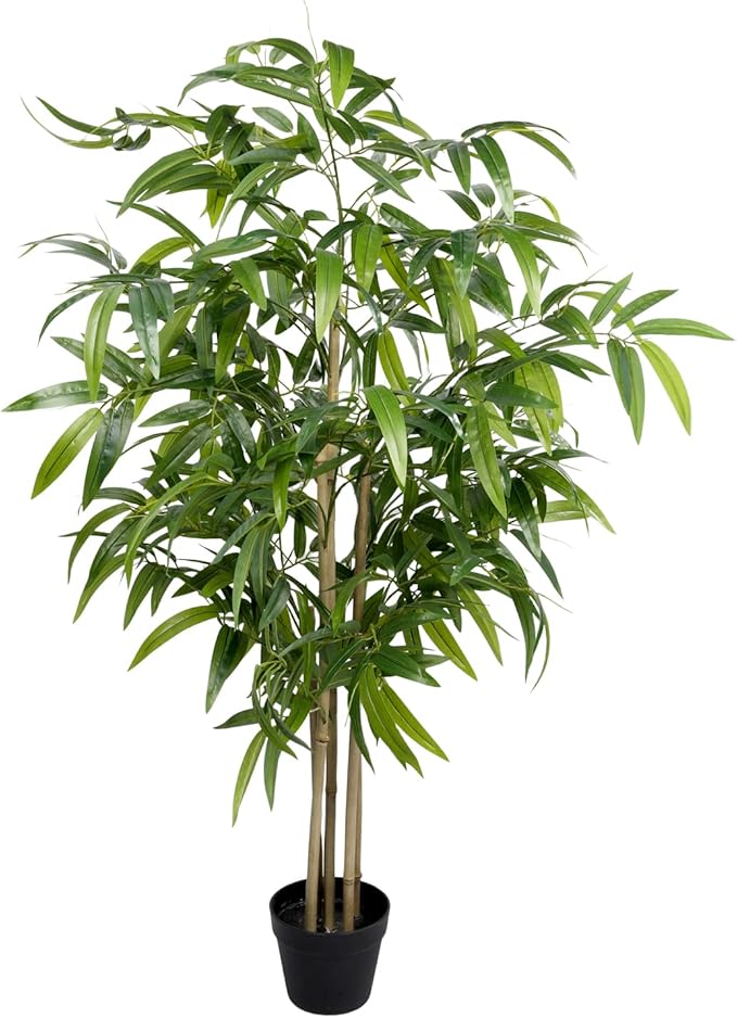 Artificial Bamboo Tree, 5 ft Fake Tree, Faux Silk Plant with Pot, Fake Plants for Home Office Indoor Outdoor Decor, 5 Natural Bamboo Trunks