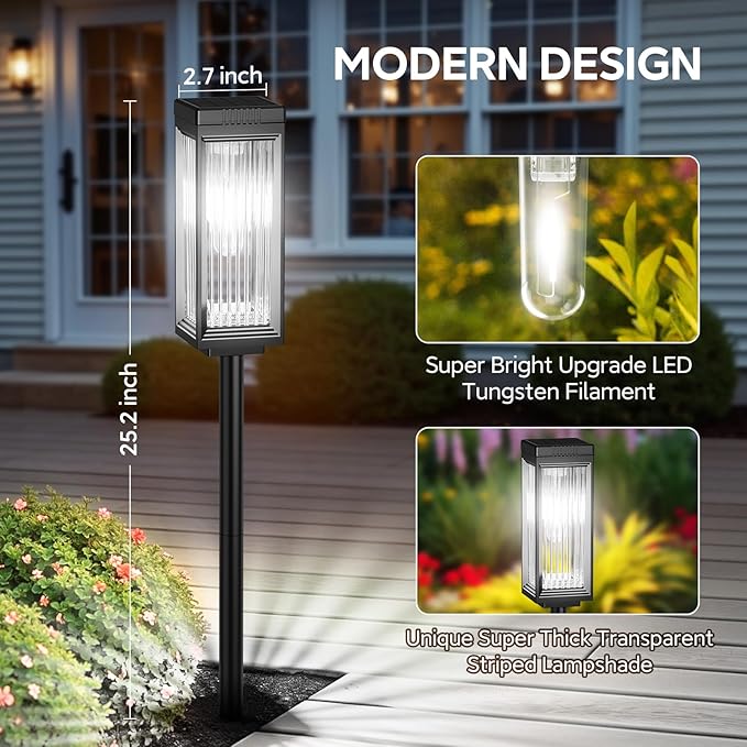 Solar Pathway Lights Outdoor, 4 Pack Upgraded Solar Lights Outdoor Waterproof, Bright Up to 15 Hrs Auto On/Off Garden Light for Yard Patio Lawn Path Walkway Driveway Outside Decor(Cool White)