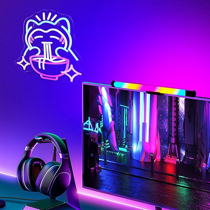 Ramen Bear Neon Light Sign Cute Anime Neon Sign for Wall Decor Dimmable Japanese Wall Decor Bule Bear USB Poweredfor Gaming Rooms, Restaurants, Bars & Kids Bedrooms, Creative Gift with Safe Indoor