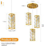 Gold Pendant Lighting Modern Pendant Light, Mini Crystal Chandeliers,Adjustable Pendant Light Fixture for Kitchen Island Dinning Room Bedroom (3 Light)
